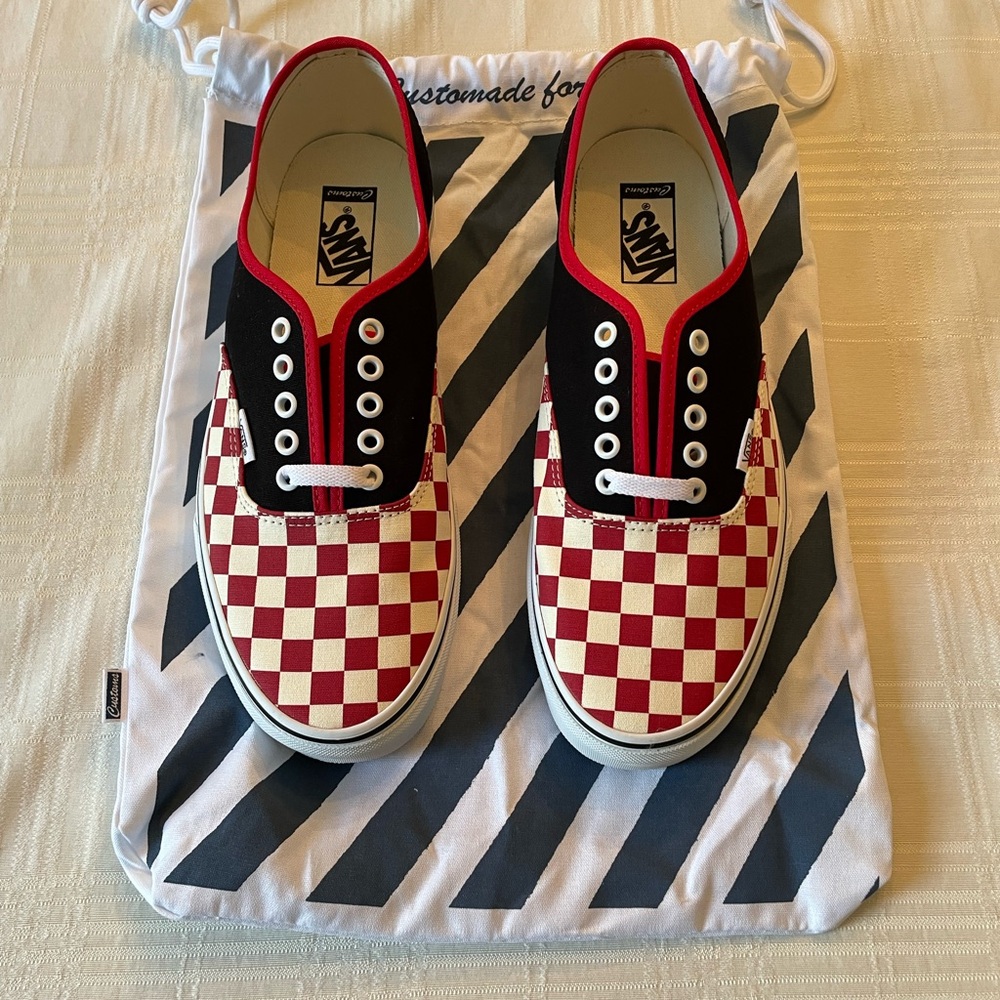Custom Vans New in Box Red White Black Checkerboard
